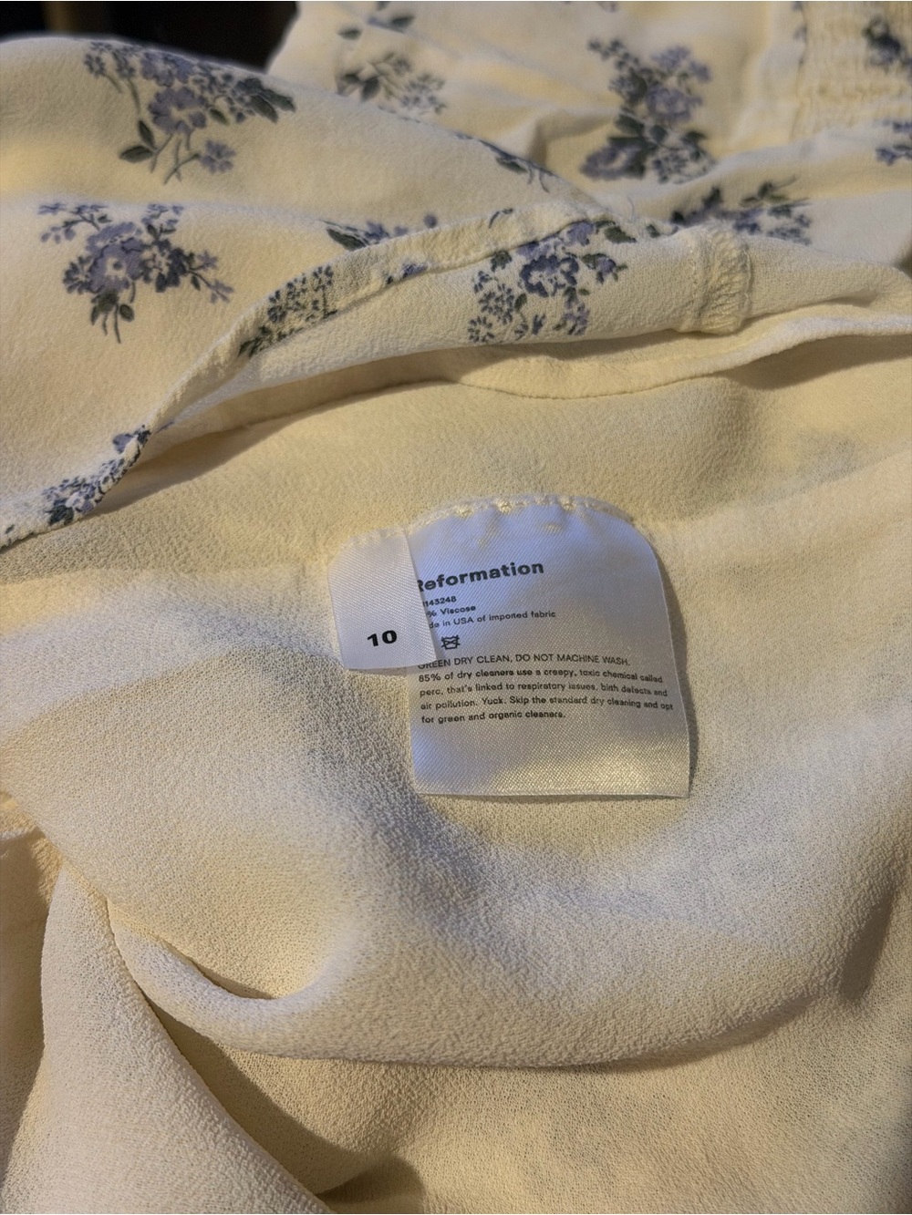 Reformation Cream Mini Dress with Blue Floral Print - Picture 4 of 4